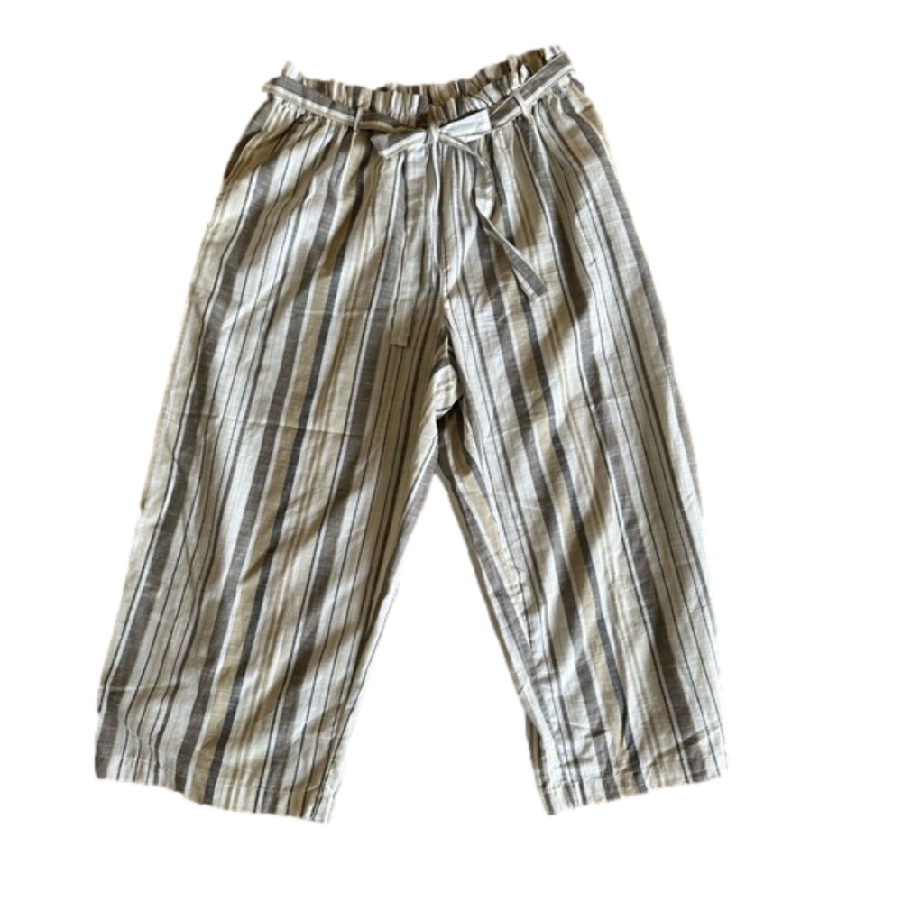 Mlle Gabrielle Cotton Striped Wide Leg Crop Pants with Belt & Pockets